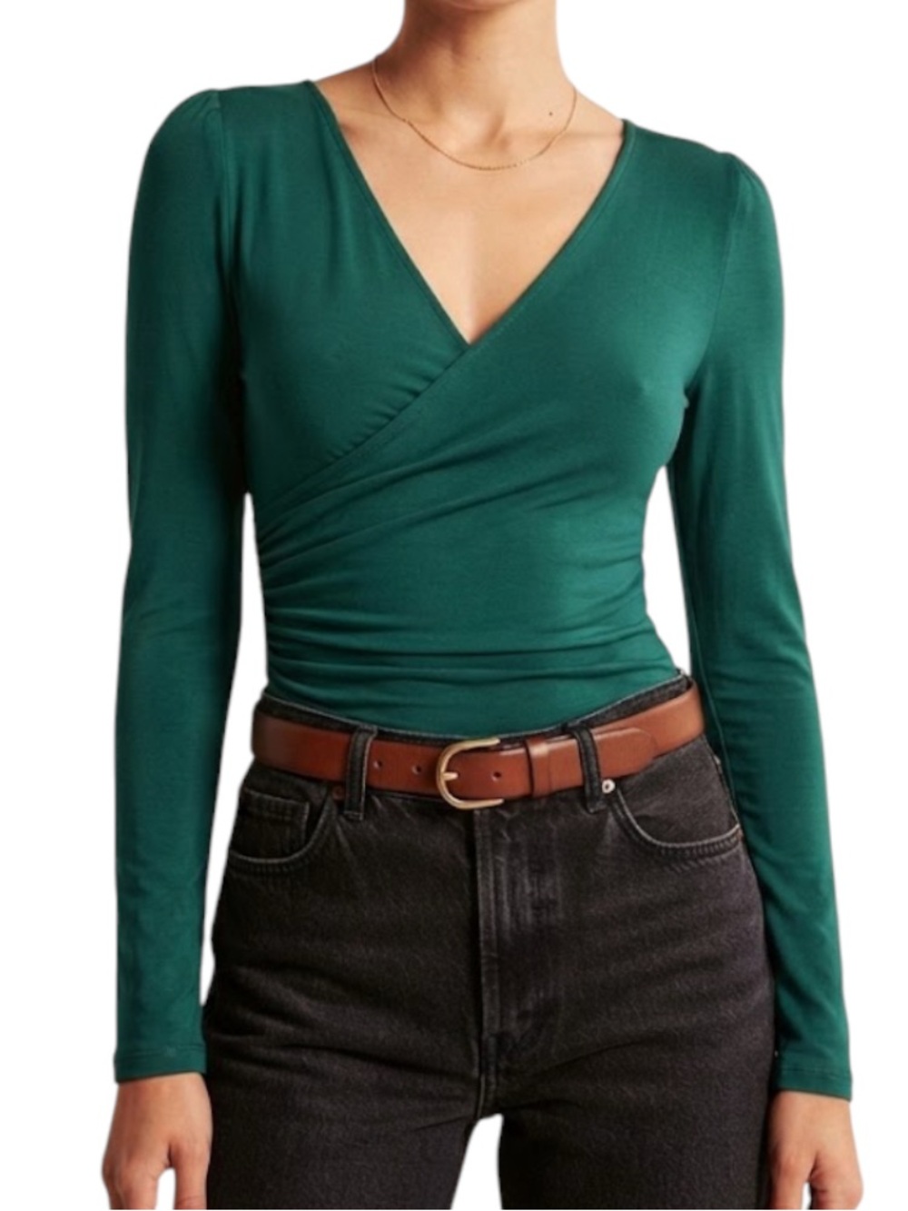 DYNAMITE Jade Green Wrap Bodysuit Long Sleeve V-Neck XXS Balletcore